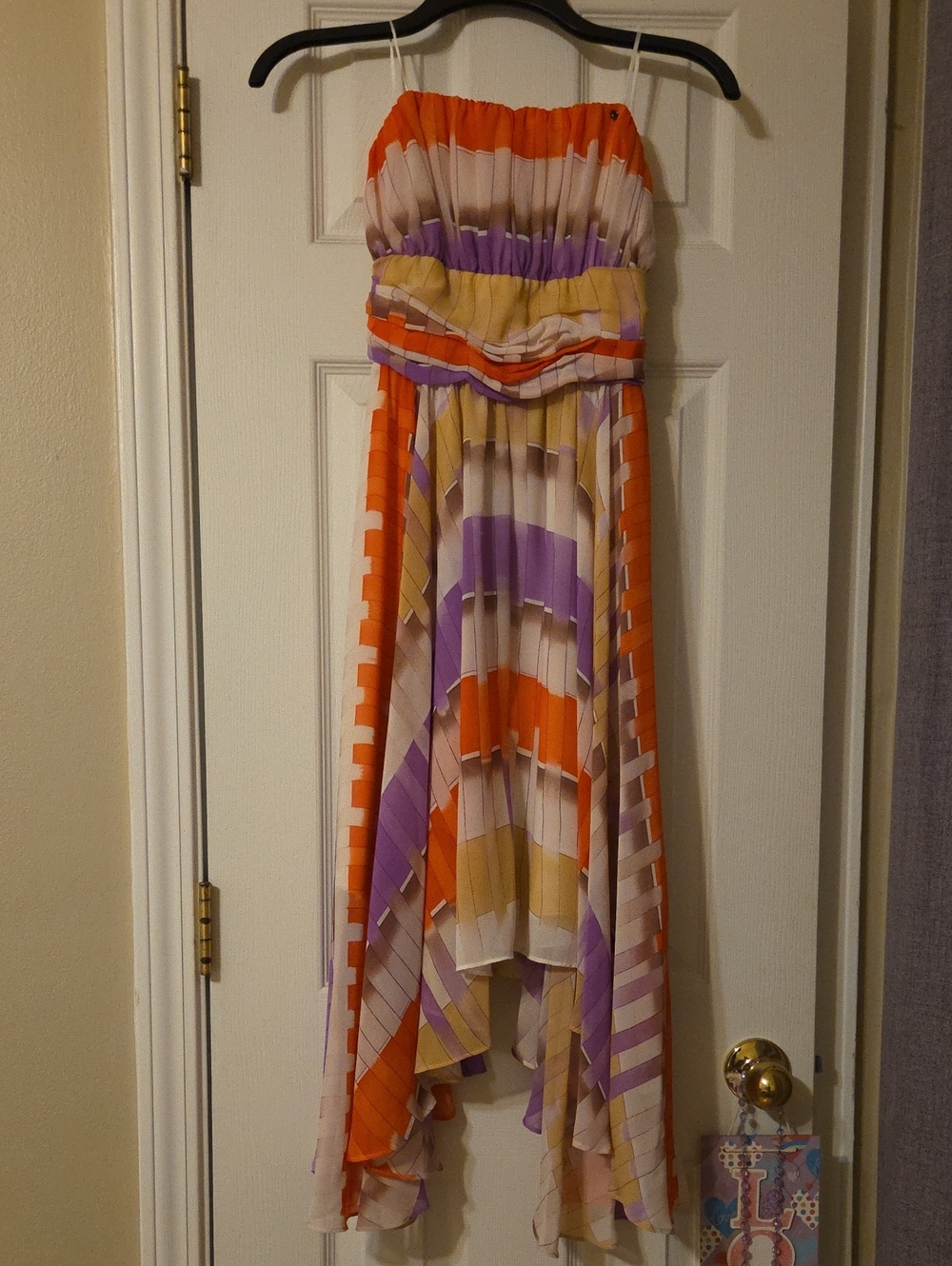 Guess Strapless Maxi Dress in Orange, Purple & Cream